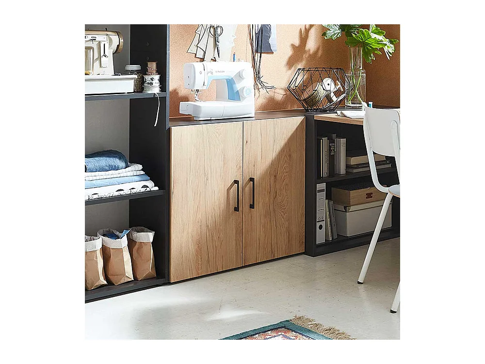 Kleiner Aktenordnerschrank 2 t�rig Hickory Holzoptik & Anthrazit