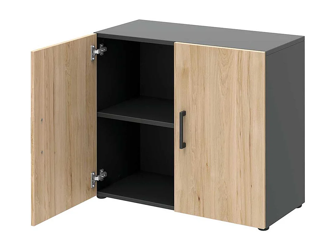 Kleiner Aktenordnerschrank 2 t�rig Hickory Holzoptik & Anthrazit