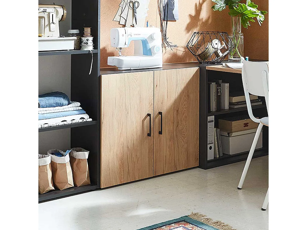 Kleiner Aktenordnerschrank 2 t�rig Hickory Holzoptik & Anthrazit