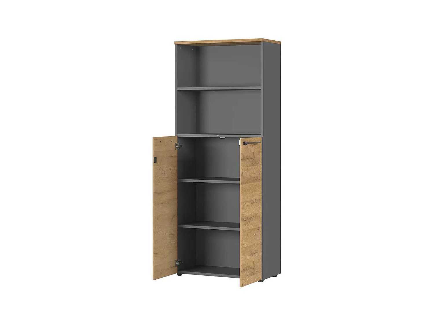 Büroschrank in Wildeichefarben und Dunkelgrau 80 cm breit