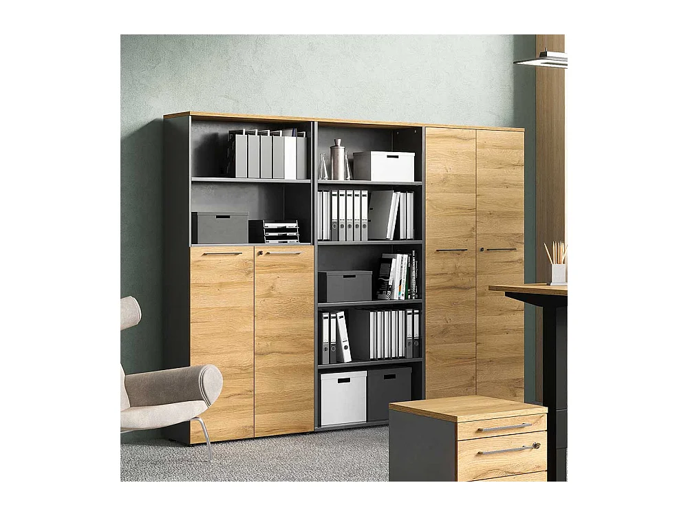Büroschrank in Wildeichefarben und Dunkelgrau 80 cm breit