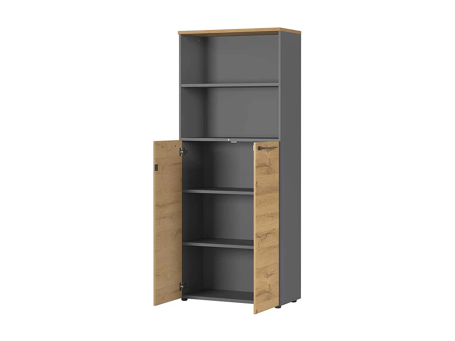 Büroschrank in Wildeichefarben und Dunkelgrau 80 cm breit