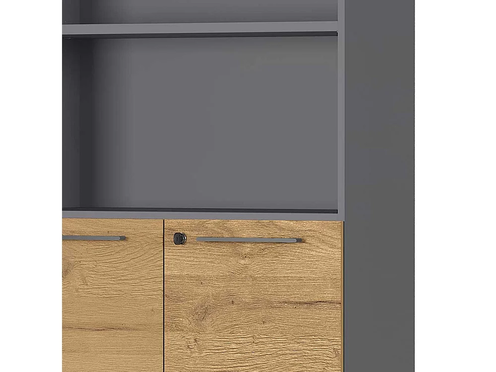 Büroschrank in Wildeichefarben und Dunkelgrau 80 cm breit