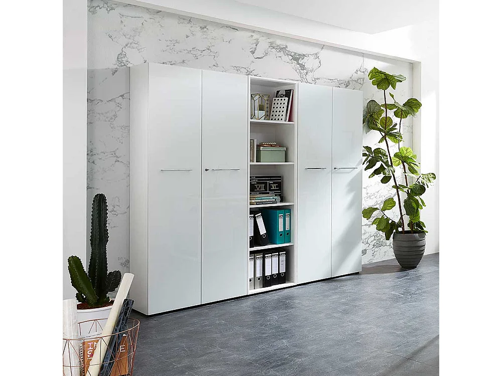 Officeschrank in Weiß Glas beschichtet 80 cm breit