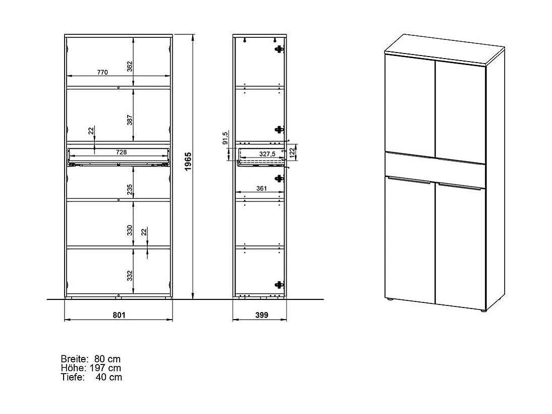 Schrank Aktenschrank mit zwei Türen und einer Schublade