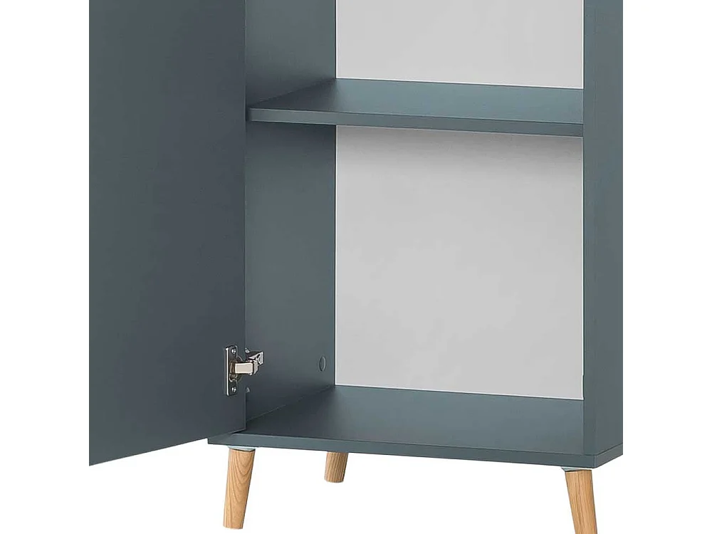 Schmaler Aktenschrank in Petrol und Eichefarben herausnehmbarem Regalkreuz