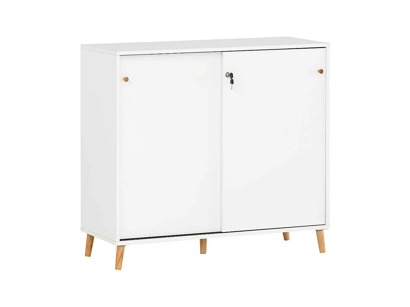 Weißer Büroschrank mit herausnehmbarem Regalkreuz Schiebetüren