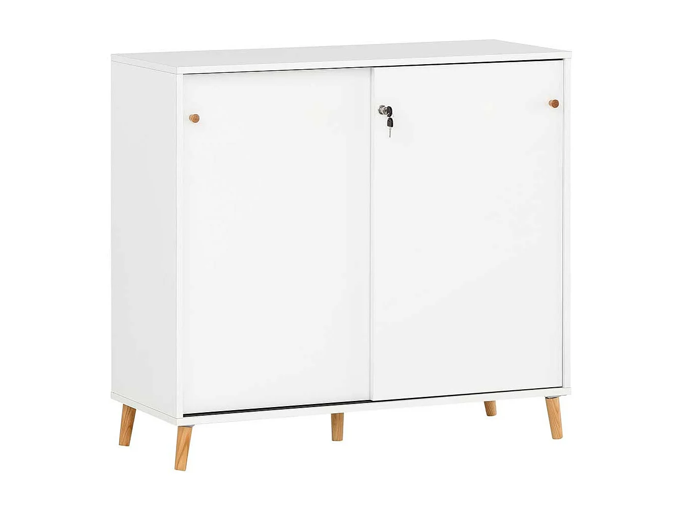 Weißer Büroschrank mit herausnehmbarem Regalkreuz Schiebetüren