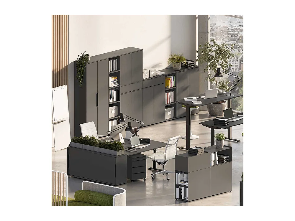 Aktenschrank Büro Sideboard in Dunkelgrau mit Schiebetüren