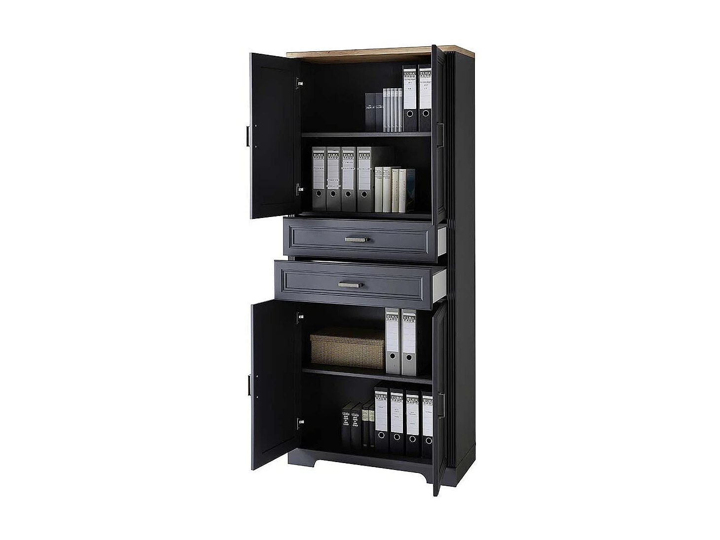 Landhaus Büroschrank in Dunkelgrau Türen und Schubladen