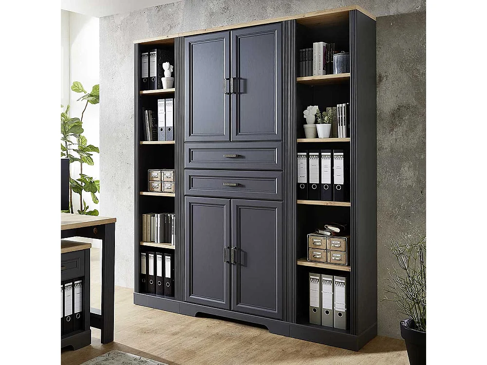 Landhaus Büroschrank in Dunkelgrau Türen und Schubladen