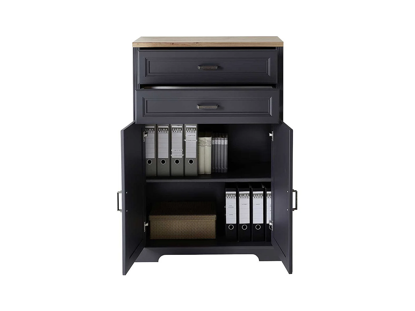 Aktenordnerschrank im Landhausstil Dunkelgrau & Eichefarben