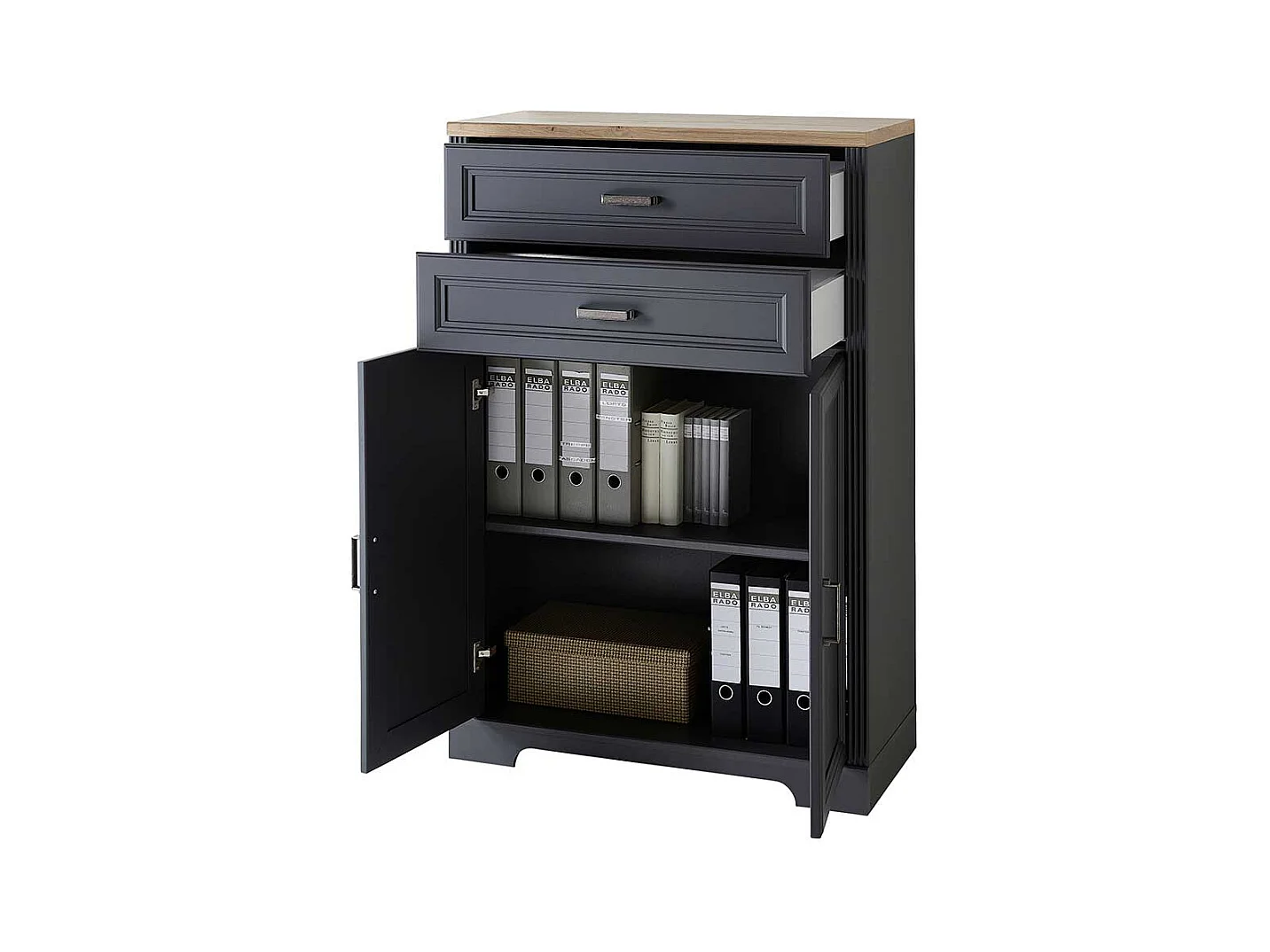 Aktenordnerschrank im Landhausstil Dunkelgrau & Eichefarben