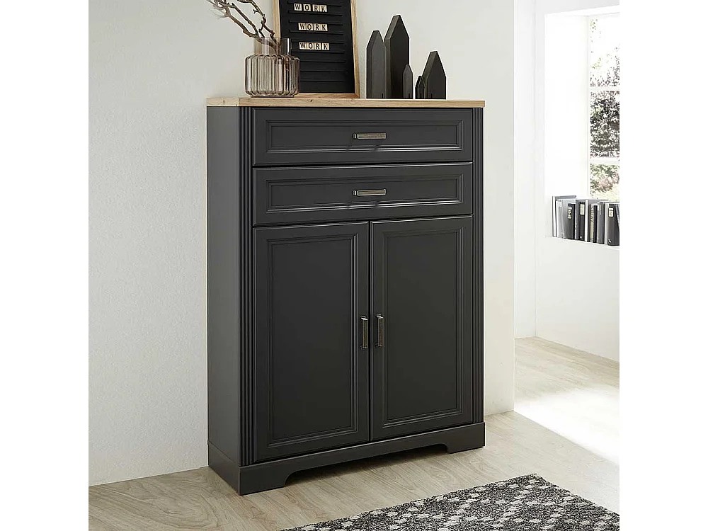 Aktenordnerschrank im Landhausstil Dunkelgrau & Eichefarben