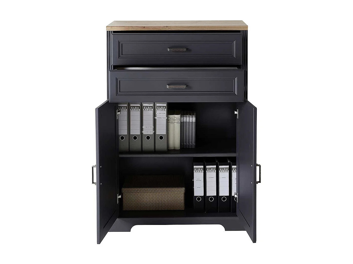 Aktenordnerschrank im Landhausstil Dunkelgrau & Eichefarben