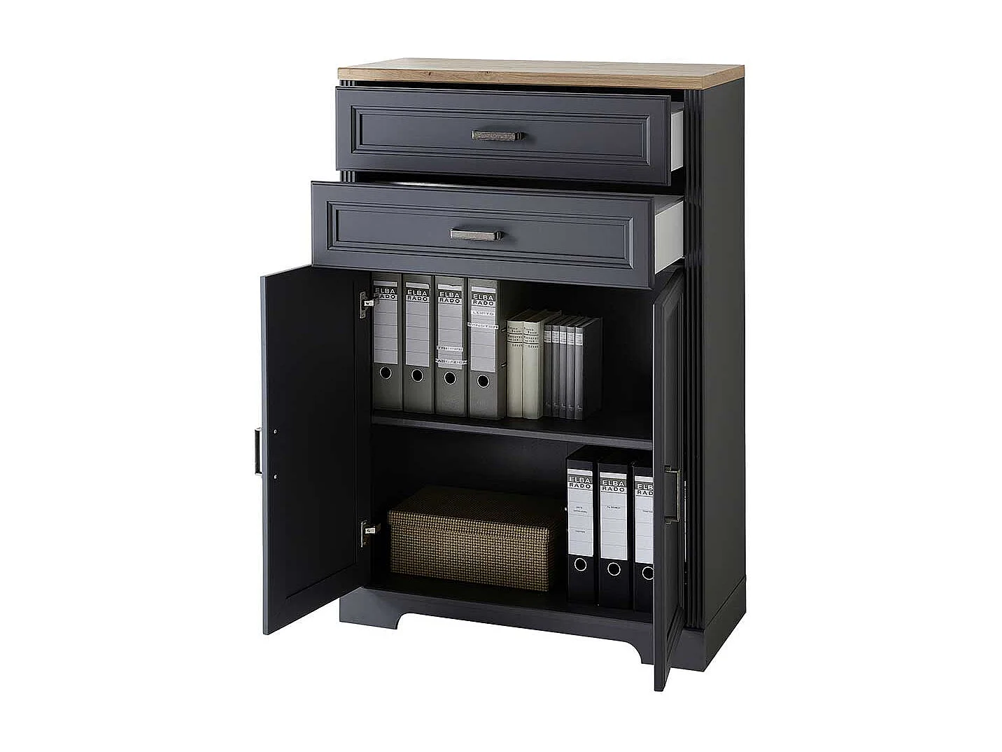 Aktenordnerschrank im Landhausstil Dunkelgrau & Eichefarben