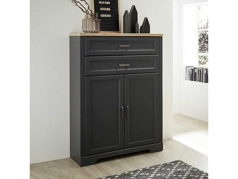 Aktenordnerschrank im Landhausstil Dunkelgrau & Eichefarben