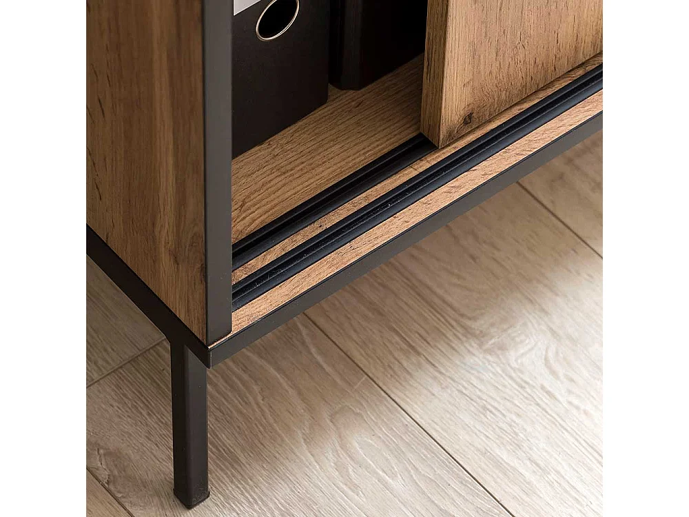 Home Office Schrank in Eiche Holzoptik Schiebetüren abschließbar