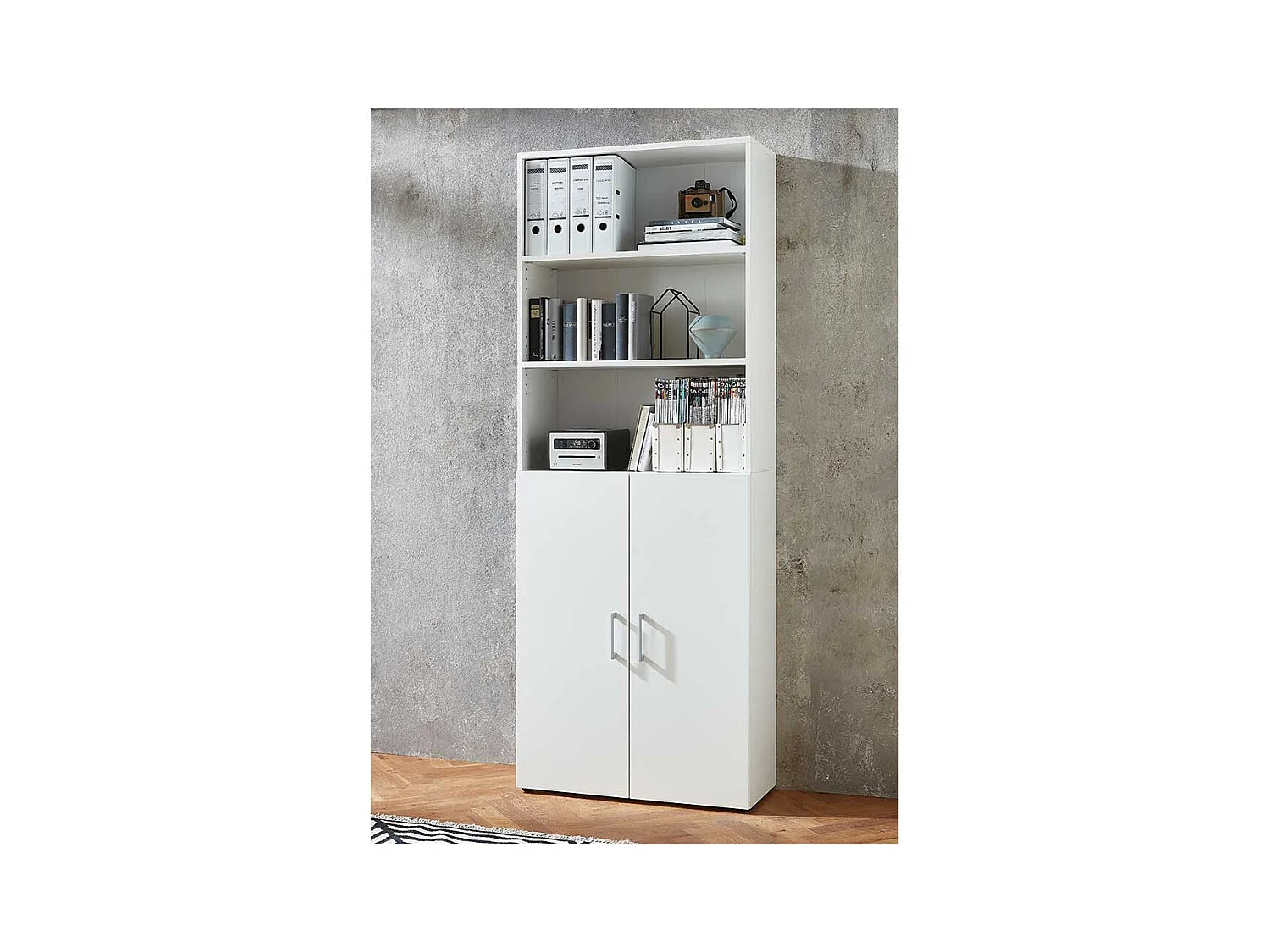 Moderner B�roschrank in Wei� 3 offene F�cher Ordnerh�he