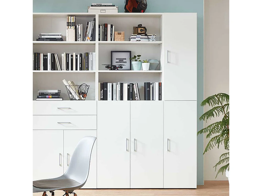 Moderner B�roschrank in Wei� 3 offene F�cher Ordnerh�he