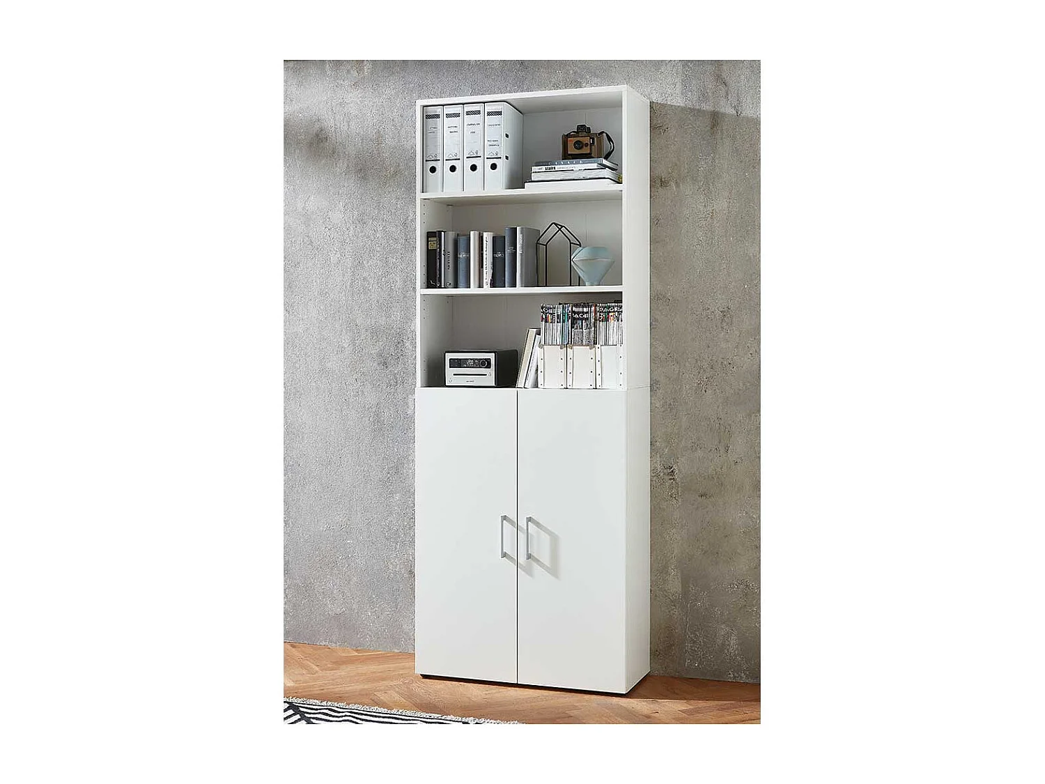 Moderner B�roschrank in Wei� 3 offene F�cher Ordnerh�he