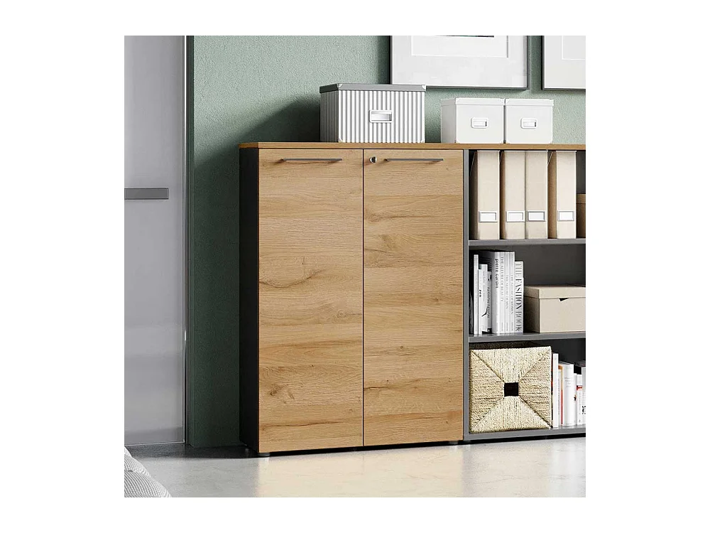 Aktenschrank in Wildeichefarben und Dunkelgrau abschließbar