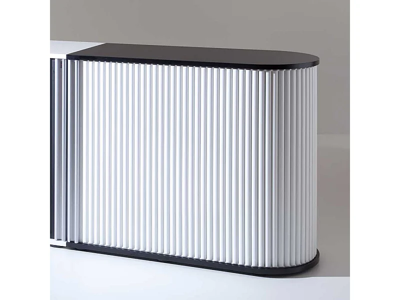 Büroschrank mit Rollo Schwarz Weiß