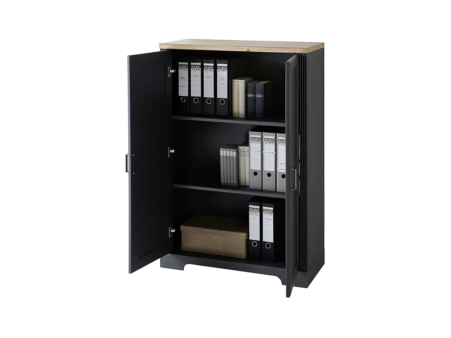 Aktenordnerschrank Landhaus 127 cm hoch Dunkelgrau & Eichefarben