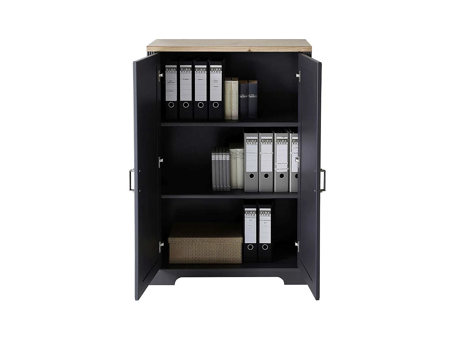 Aktenordnerschrank Landhaus 127 cm hoch Dunkelgrau & Eichefarben