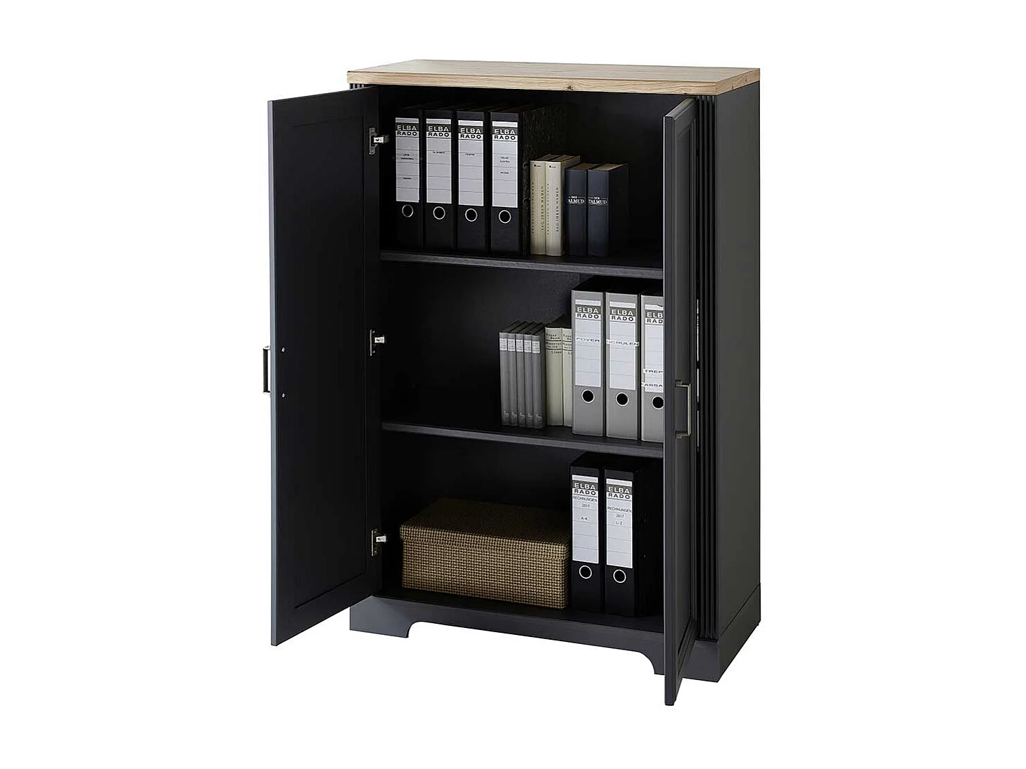 Aktenordnerschrank Landhaus 127 cm hoch Dunkelgrau & Eichefarben