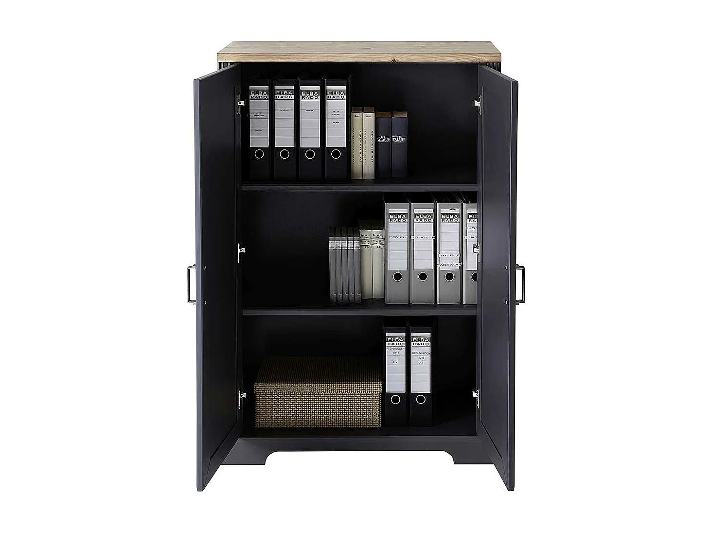 Aktenordnerschrank Landhaus 127 cm hoch Dunkelgrau & Eichefarben