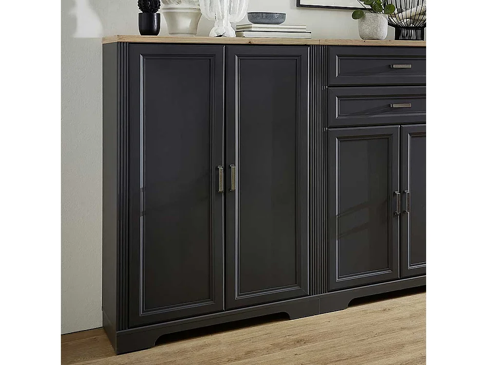 Aktenordnerschrank Landhaus 127 cm hoch Dunkelgrau & Eichefarben