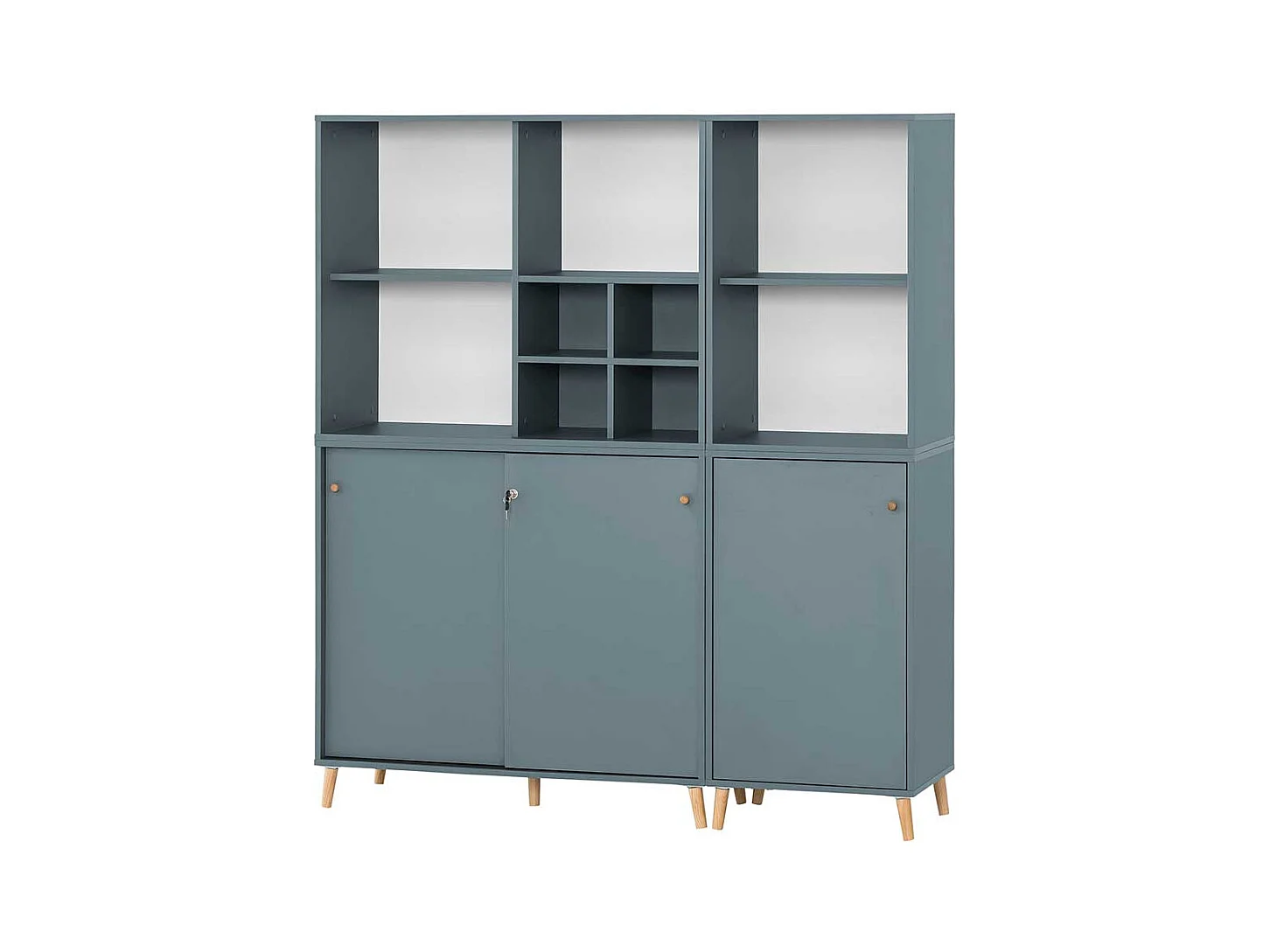 Großer Officeschrank Petrol mit herausnehmbarem Regalkreuz 185 cm hoch