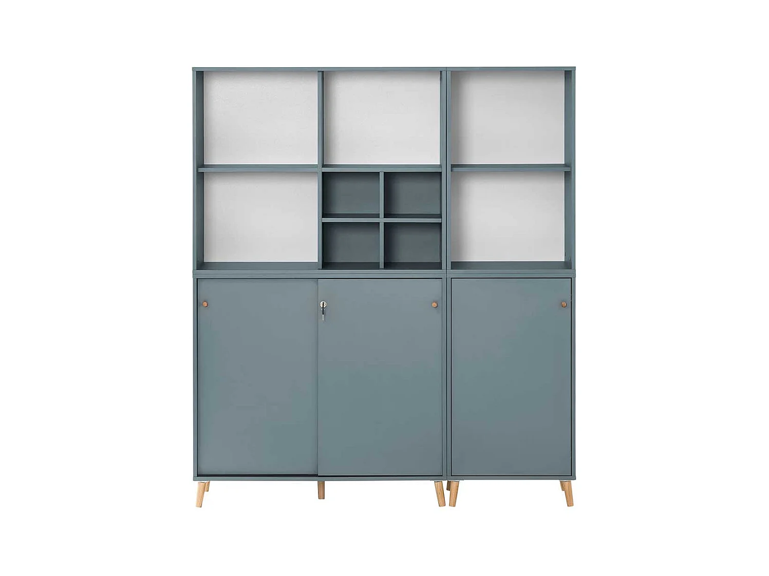 Großer Officeschrank Petrol mit herausnehmbarem Regalkreuz 185 cm hoch