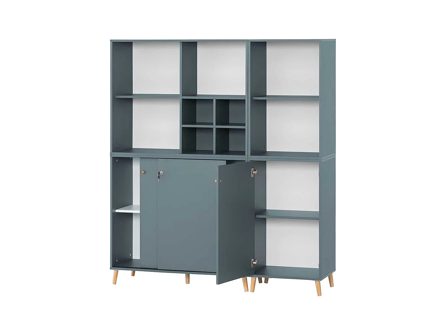 Großer Officeschrank Petrol mit herausnehmbarem Regalkreuz 185 cm hoch