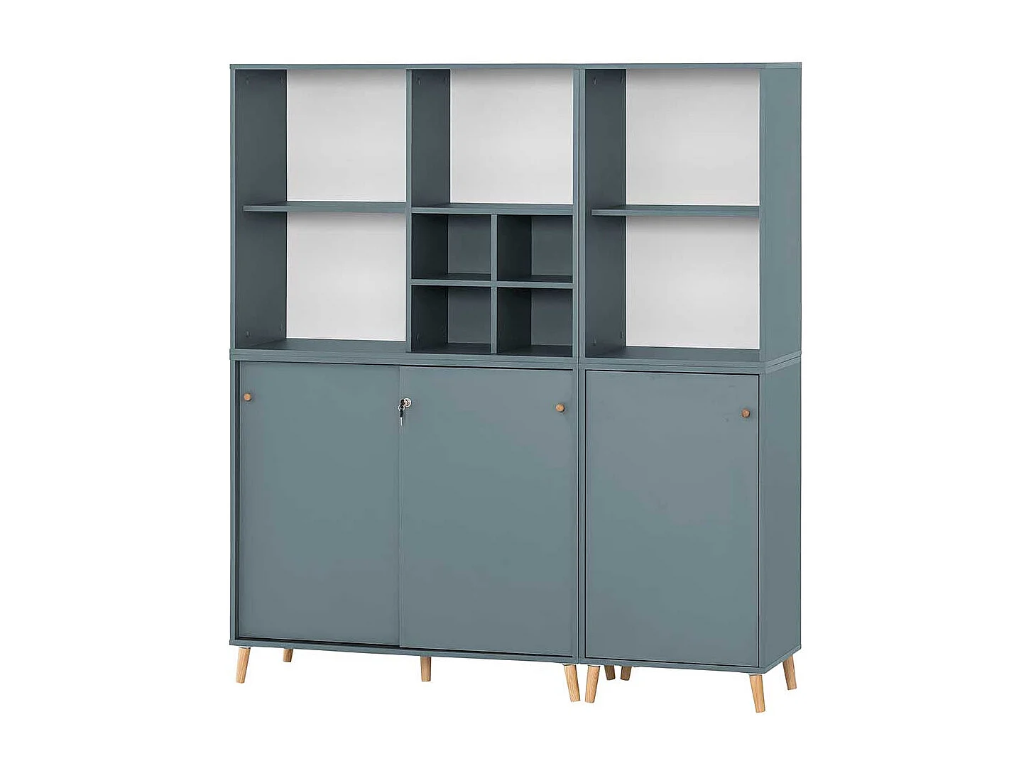 Großer Officeschrank Petrol mit herausnehmbarem Regalkreuz 185 cm hoch