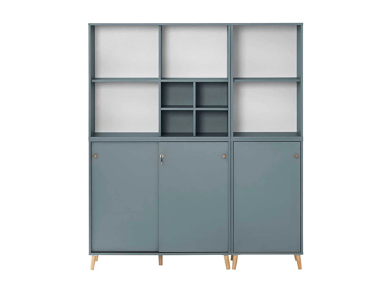 Großer Officeschrank Petrol mit herausnehmbarem Regalkreuz 185 cm hoch