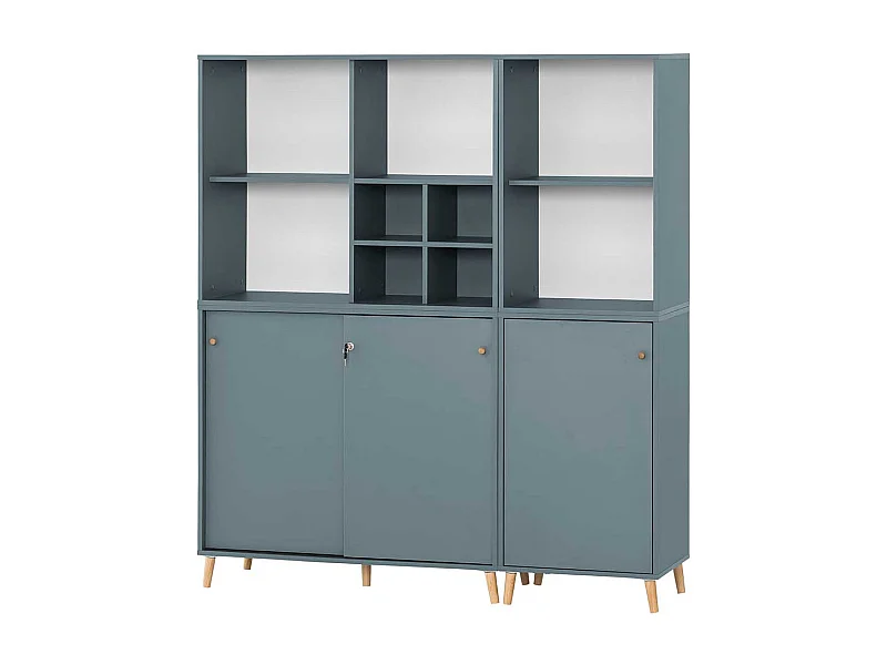 Großer Officeschrank Petrol mit herausnehmbarem Regalkreuz 185 cm hoch