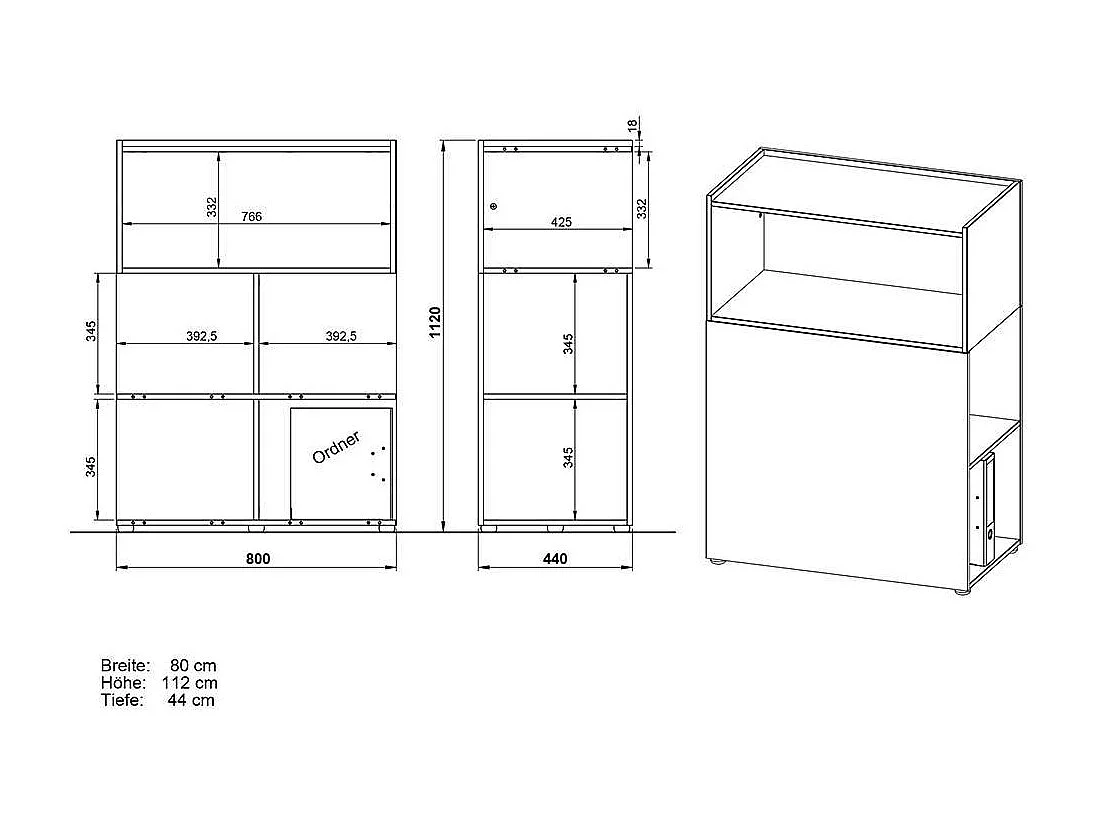 Regal Raumteiler mit Melaminharzbeschichtung 112 cm hoch