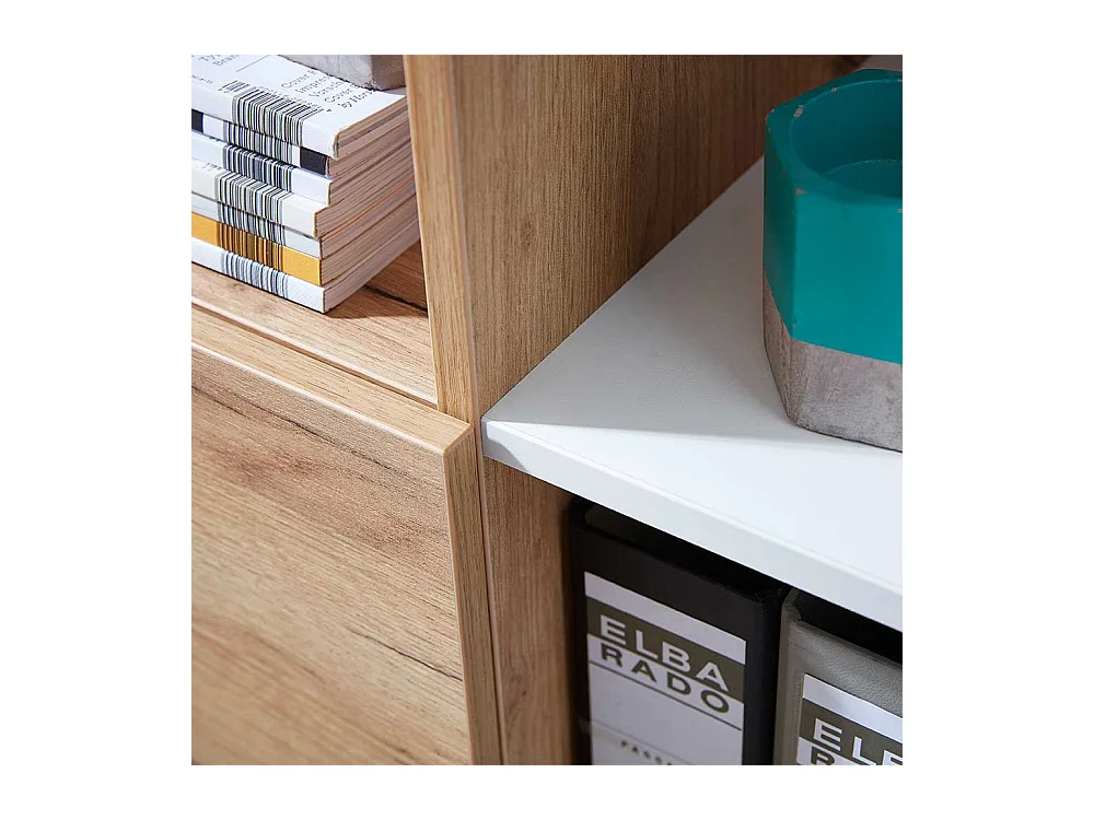 Ordnerschrank in Weiß und Wildeiche Dekor 120 cm hoch