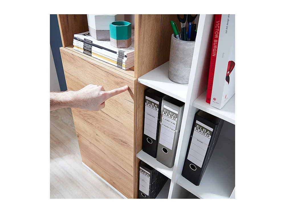 Ordnerschrank in Weiß und Wildeiche Dekor 120 cm hoch