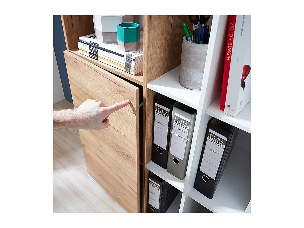 Ordnerschrank in Weiß und Wildeiche Dekor 120 cm hoch