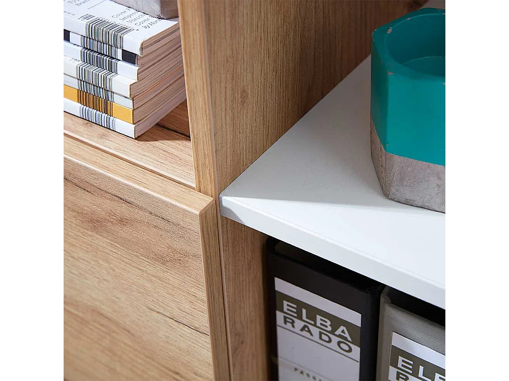 Ordnerschrank in Weiß und Wildeiche Dekor 120 cm hoch