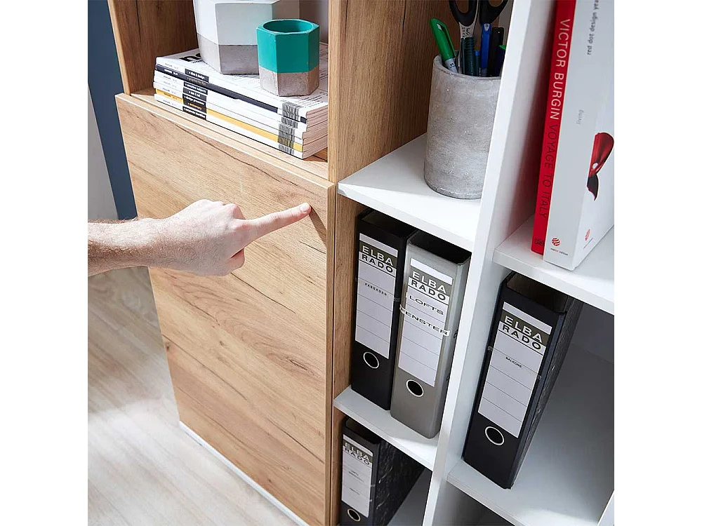 Ordnerschrank in Weiß und Wildeiche Dekor 120 cm hoch