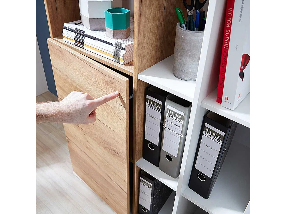 Ordnerschrank in Weiß und Wildeiche Dekor 120 cm hoch