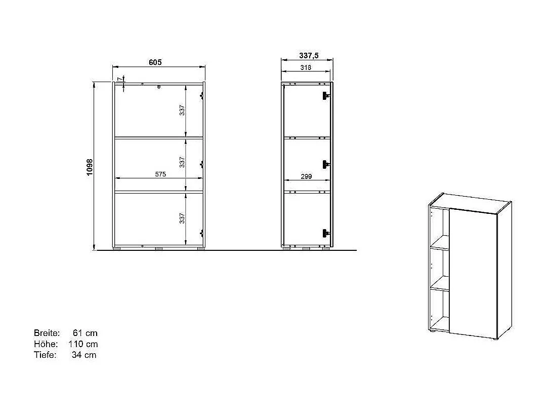 Büroschrank Schrank Büro in Dunkelgrau mit zwei Einlegeböden