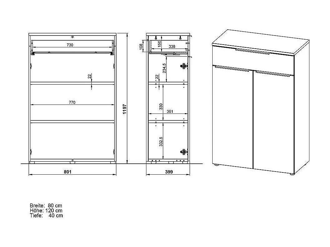 Aktenschrank Kommode mit einer Schublade und Drehtüren