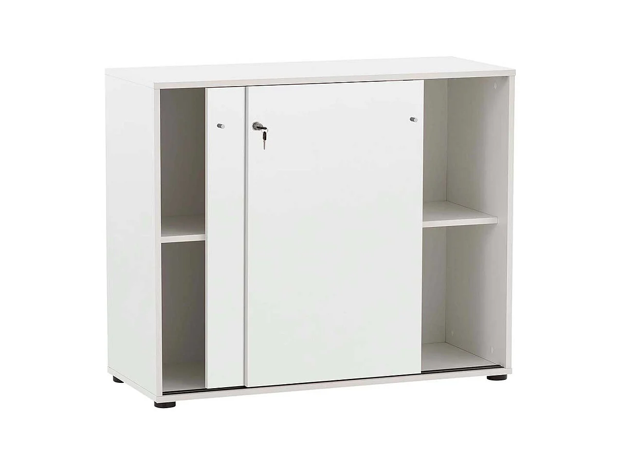 Abschließbarer Büroschrank in Weiß 2 Schiebetüren
