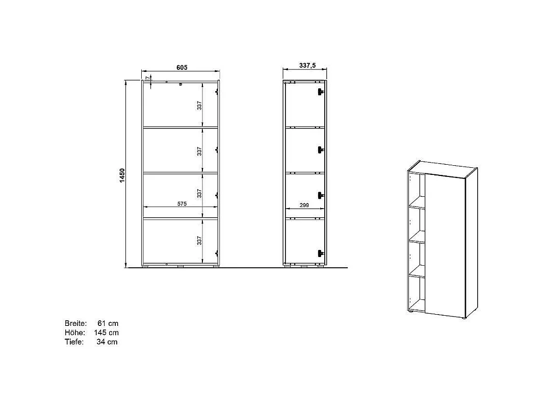 Büroschrank Schrank Büro 145 cm hoch mit drei Einlegeböden