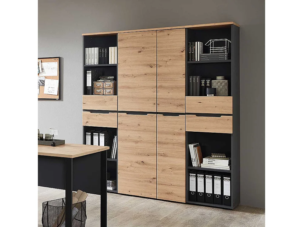 Aktenordnerschrank mit Türen in Wildeichefarben Dunkelgrau